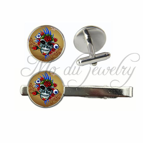 Skull & Crossbones Cufflinks + Tie Clip