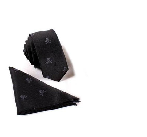 Skull & Crossbones Necktie, Bowtie & Handkerchief Set